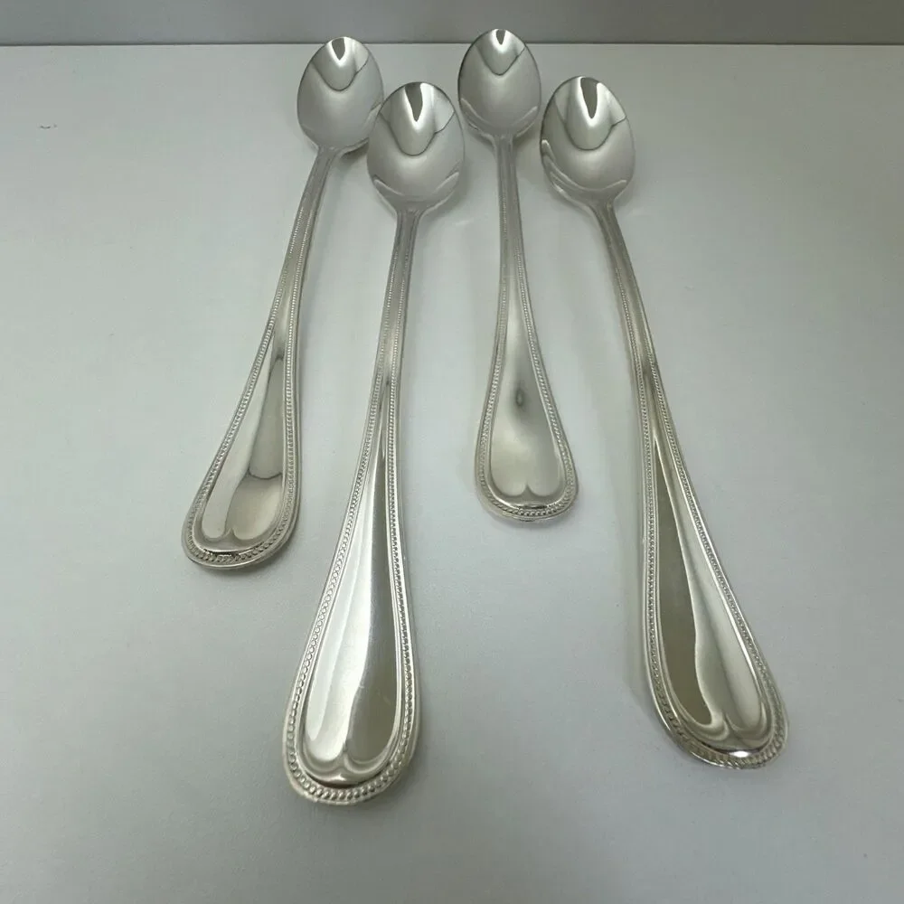 Reed & Barton Beaded English Gentry Silverplate Iced Tea Spoon  7 1/2